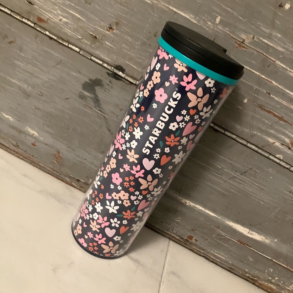 Starbucks Floral colorful Travel Tumbler with twist lid.  EUC!